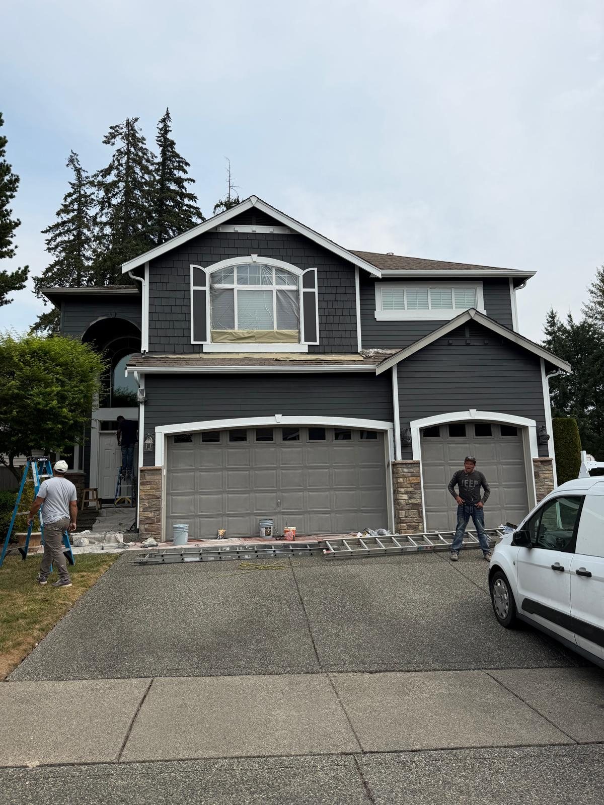 Charcoal and white exterior home finishes