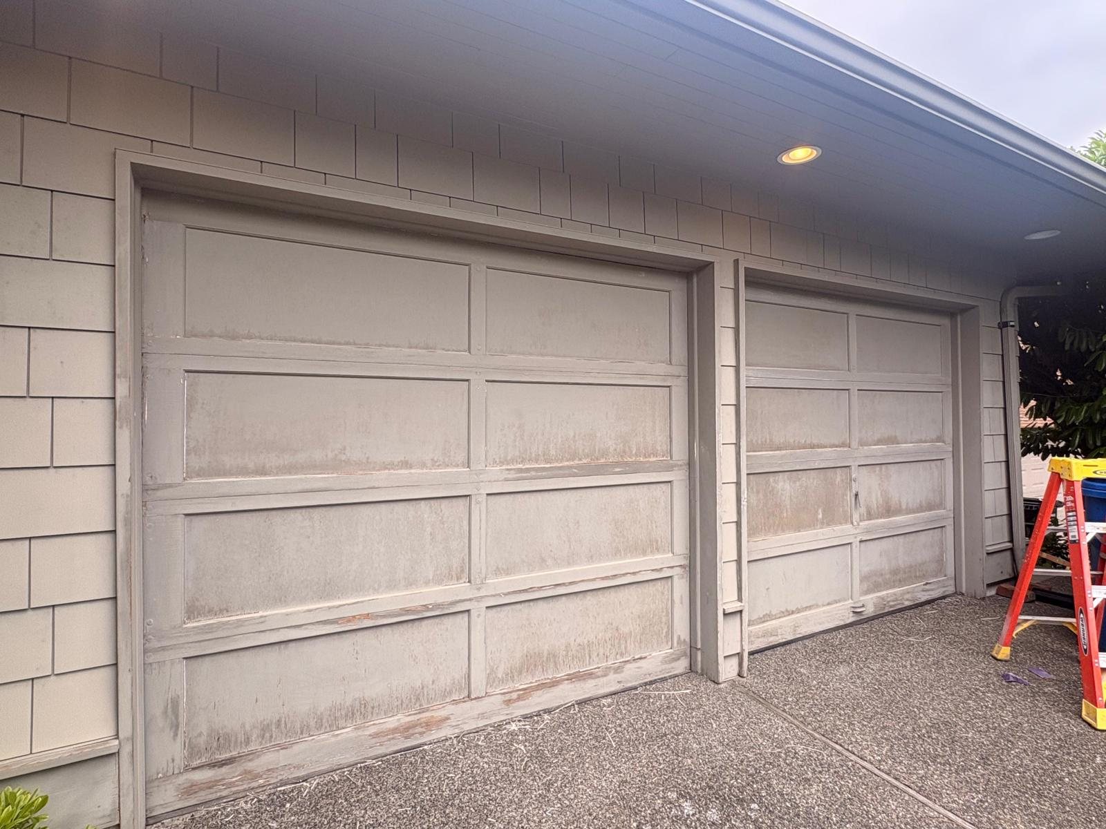 Garage door restoration and surface preparation